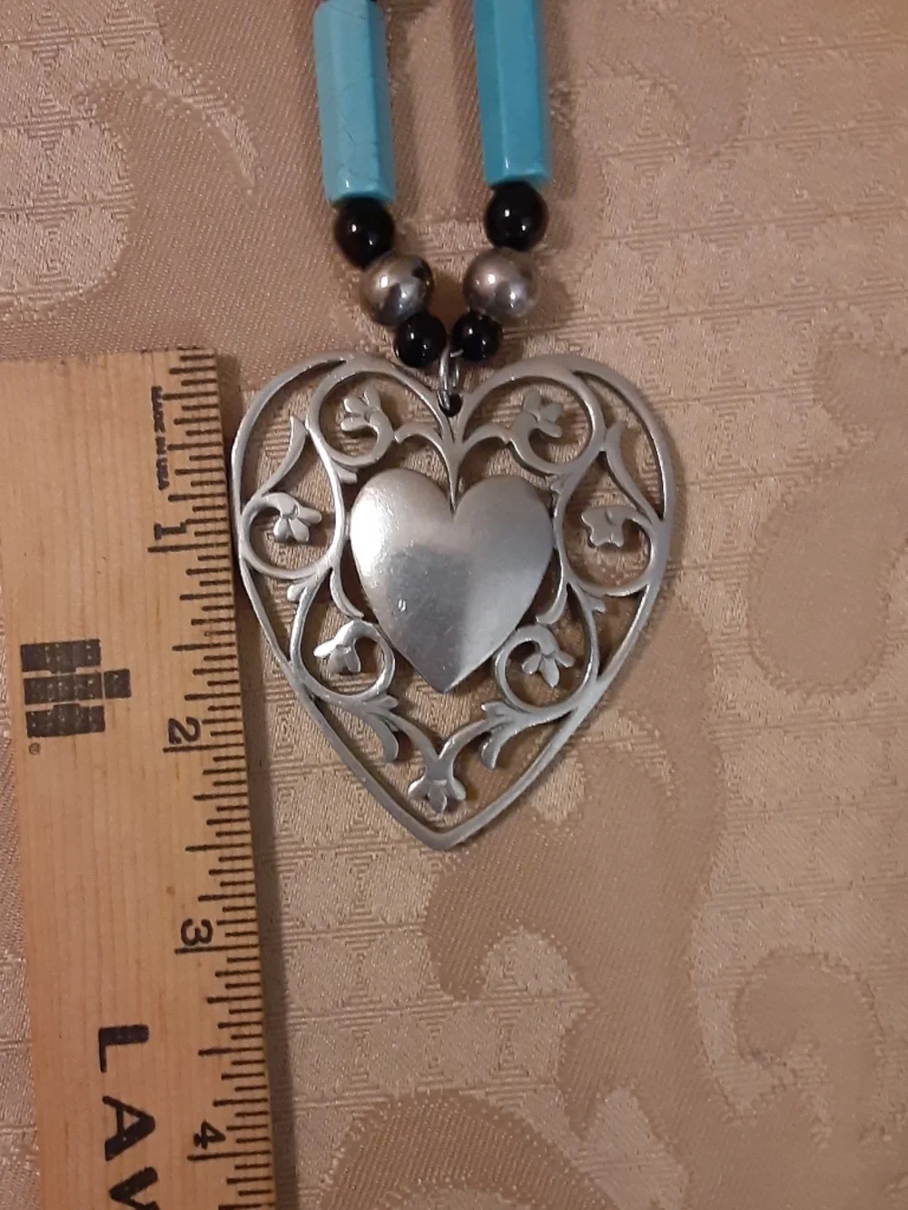 Reed & Barton Pewter Pendant & Native American Beaded Vintage Necklace